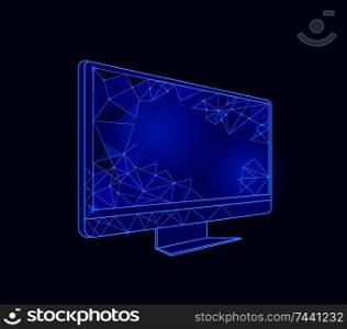 Computer screen with geometric signs shapes isolated icon vector. Innovative technology of internet online financing. Cryptocurrency and web digital. Computer Screen with Geometric Signs Icon Vector