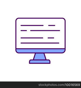 Computer screen with text RGB color icon. Free access to information. Online library benefits, 24 7 availability. Multiple access. E-books and e learning. Isolated vector illustration. Computer screen with text RGB color icon