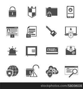 Computer security antivirus shield software black icons set with lock and key symbols abstract isolated vector illustration. Computer security icons set black