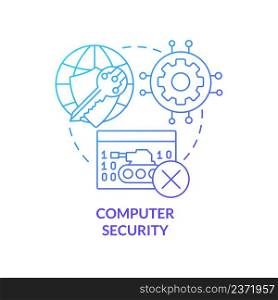 Computer security blue gradient concept icon. Attack prevention. Dimensions of national safety abstract idea thin line illustration. Isolated outline drawing. Myriad Pro-Bold font used. Computer security blue gradient concept icon