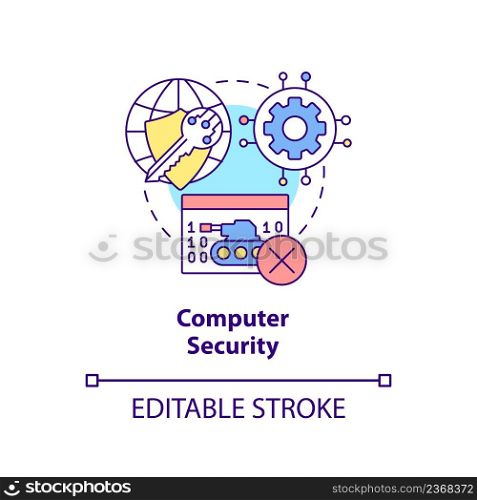 Computer security concept icon. Attack prevention. Dimensions of national safety abstract idea thin line illustration. Isolated outline drawing. Editable stroke. Arial, Myriad Pro-Bold fonts used. Computer security concept icon