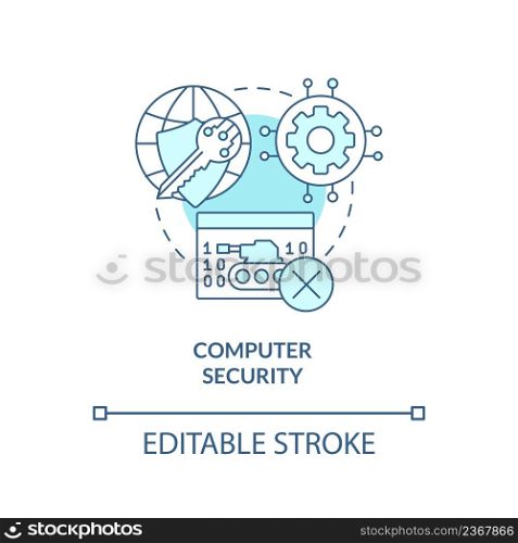 Computer security turquoise concept icon. Dimensions of national safety abstract idea thin line illustration. Isolated outline drawing. Editable stroke. Arial, Myriad Pro-Bold fonts used. Computer security turquoise concept icon