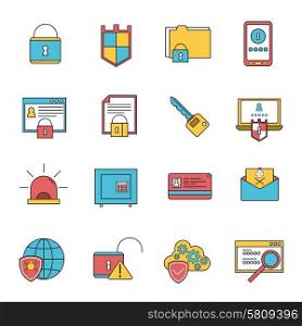 Computer security virus malware removal and protection service shield software line icons collection abstract isolated vector illustration. Computer security icons set line