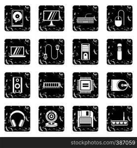 Computer set icons in grunge style isolated on white background. Vector illustration. Computer set icons, grunge style