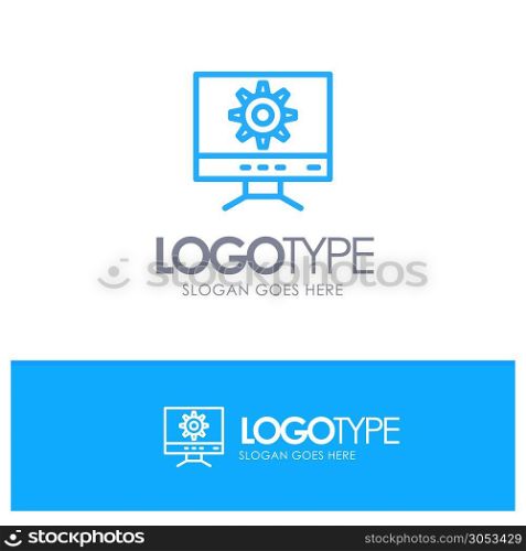 Computer, Setting, Design Blue Outline Logo Place for Tagline