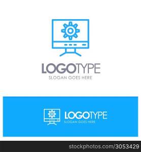 Computer, Setting, Design Blue Outline Logo Place for Tagline