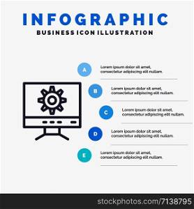Computer, Setting, Design Line icon with 5 steps presentation infographics Background