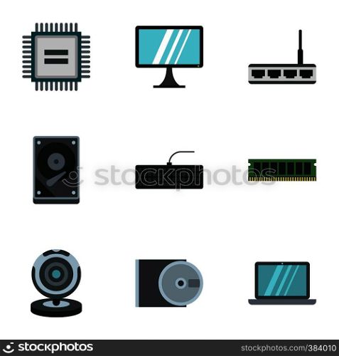 Computer setup icons set. Flat illustration of 9 computer setup vector icons for web. Computer setup icons set, flat style
