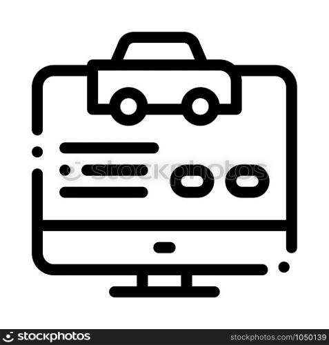Computer Site for Calling Online Taxi Icon Vector Thin Line. Contour Illustration. Computer Site for Calling Online Taxi Icon Vector Illustration