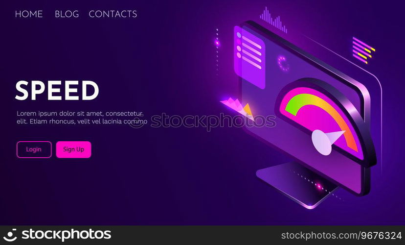 Computer speed analysis. Processor acceleration. Landing page template.. Computer speed analysis. Processor acceleration. Landing page