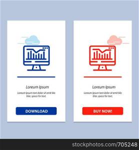 Computer, Static, Graph, Monitor Blue and Red Download and Buy Now web Widget Card Template