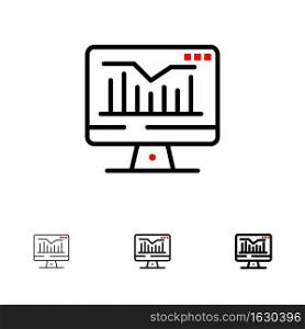 Computer, Static, Graph, Monitor Bold and thin black line icon set