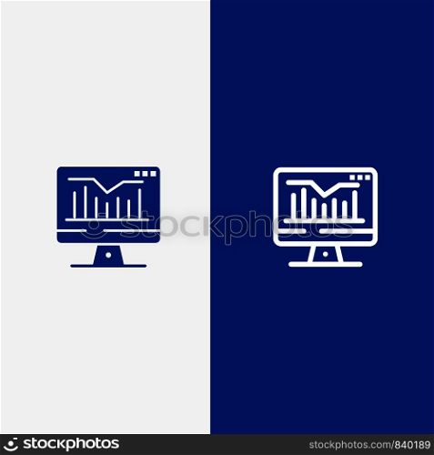 Computer, Static, Graph, Monitor Line and Glyph Solid icon Blue banner