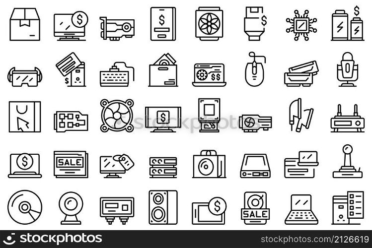 Computer store icons set outline vector. Online store. Web marketplace. Computer store icons set outline vector. Online store