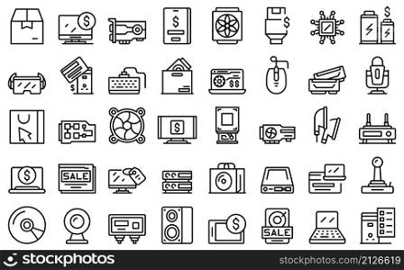 Computer store icons set outline vector. Online store. Web marketplace. Computer store icons set outline vector. Online store