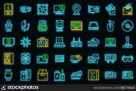 Computer store icons set outline vector. Online store. Web marketplace vector neon. Computer store icons set outline vector. Online store vector neon