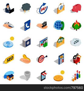 Computer support icons set. Isometric set of 25 computer support vector icons for web isolated on white background. Computer support icons set, isometric style