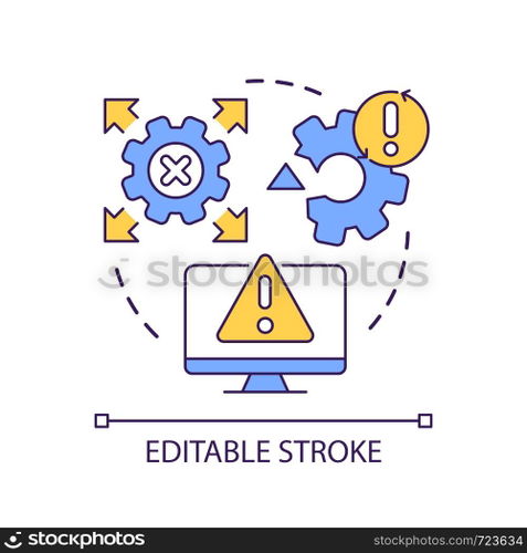 Computer system breakdown concept icon. Software malfunction. Program error. Warning sign abstract idea thin line illustration. Isolated outline drawing. Editable stroke. Arial font used. Computer system breakdown concept icon
