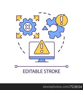 Computer system breakdown concept icon. Software malfunction. Program error. Warning sign abstract idea thin line illustration. Isolated outline drawing. Editable stroke. Arial font used. Computer system breakdown concept icon