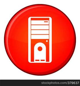 Computer system unit icon in red circle isolated on white background vector illustration. Computer system unit icon, flat style