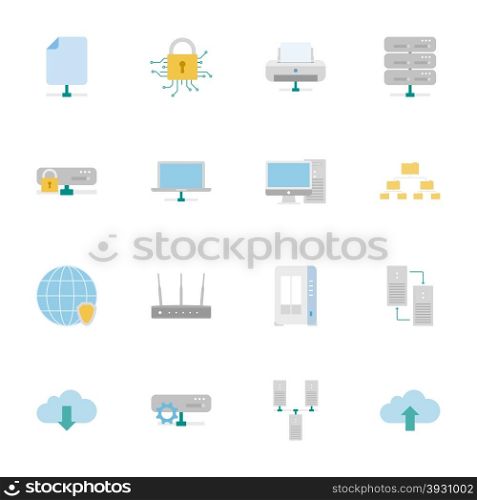 Computer Systems and Networks color flat icons set vector graphic illustration . Computer Systems and Networks color flat icons set