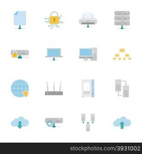 Computer Systems and Networks color flat icons set vector graphic illustration . Computer Systems and Networks color flat icons set