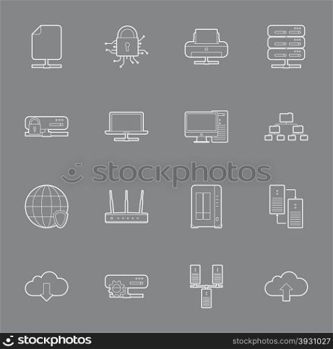 Computer Systems and Networks thin lines icons set vector graphic illustration . Computer Systems and Networks thin lines icons set