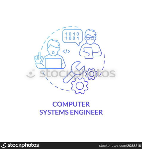 Computer systems engineer blue gradient concept icon. Software programming career. Coding abstract idea thin line illustration. Isolated outline drawing. Roboto-Medium, Myriad Pro-Bold fonts used. Computer systems engineer blue gradient concept icon