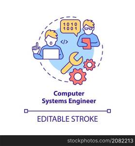 Computer systems engineer concept icon. Programming career. Coding abstract idea thin line illustration. Isolated outline drawing. Editable stroke. Roboto-Medium, Myriad Pro-Bold fonts used. Computer systems engineer concept icon