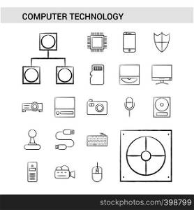 Computer Technology hand drawn Icon set style, isolated on white background. - Vector
