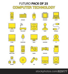 Computer Technology Icon Set. Yellow Futuro Latest Design icon Pack