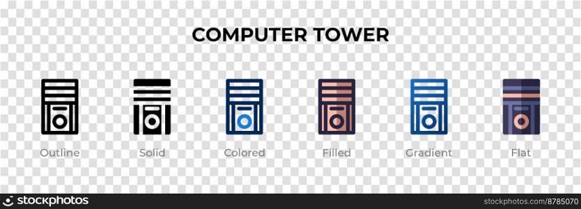 Computer Tower icon in different style. Computer Tower vector icons designed in outline, solid, colored, filled, gradient, and flat style. Symbol, logo illustration. Vector illustration