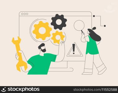Computer troubleshooting abstract concept vector illustration. Basic fixing problems guide, operating system checking, installing new software, restore data, network issue abstract metaphor.. Computer troubleshooting abstract concept vector illustration.