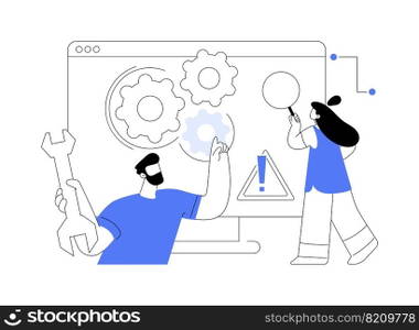 Computer troubleshooting abstract concept vector illustration. Basic fixing problems guide, operating system checking, installing new software, restore data, network issue abstract metaphor.. Computer troubleshooting abstract concept vector illustration.
