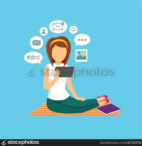 Computer user woman isolated icon. Computer and user, computer user office, computer user icon, person user computer, human computer user, web computer user, internet computer user illustration