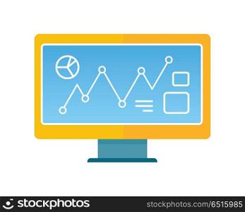 Computer vector illustration in flat style design. Screen with infographic line elements. Illustration for technological concepts, web, app, icons, logotype design. Isolated on white background. . Computer Illustration in Flat Style Design.. Computer Illustration in Flat Style Design.