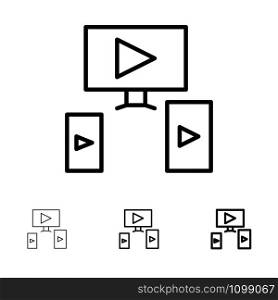 Computer, Video, Design Bold and thin black line icon set