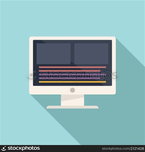 Computer video edit icon flat vector. Design production. Audio film editor. Computer video edit icon flat vector. Design production