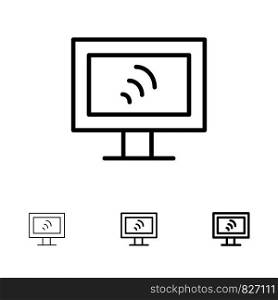 Computer, Wifi, Service Bold and thin black line icon set