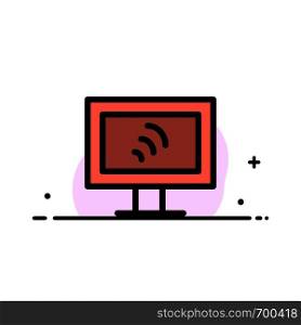 Computer, Wifi, Service Business Flat Line Filled Icon Vector Banner Template