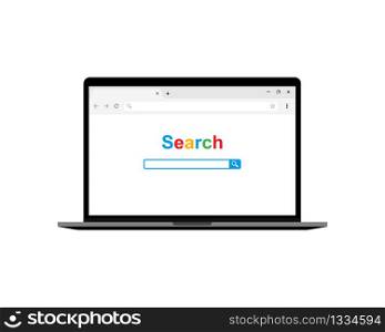 Computer with browser and search bar. Search on the Internet. Vector illustration EPS 10