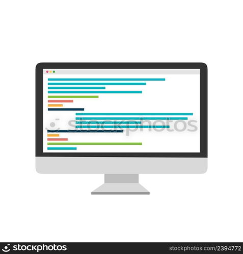 Computer with code on the screen on blue background. Coding concept vector. Computer with code on the screen on blue background. Coding concept