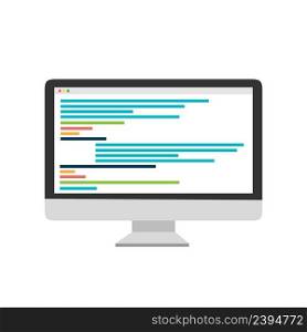 Computer with code on the screen on blue background. Coding concept vector. Computer with code on the screen on blue background. Coding concept