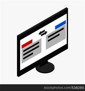 Computer with translator on the screen icon in isometric 3d style on a white background. Computer with translator on the screen icon