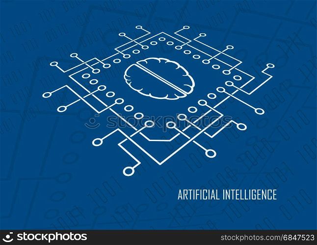 Computing CPU with brain symbol modern Artificial Intelligence symbol. Machine learning digital mind high-tech development contemporary concept vector illustration.