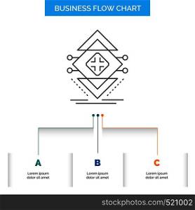 Computing, data, infrastructure, science, structure Business Flow Chart Design with 3 Steps. Line Icon For Presentation Background Template Place for text. Vector EPS10 Abstract Template background