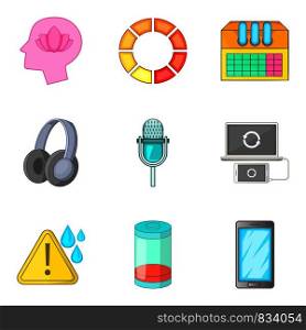 Computing icon set. Cartoon set of 9 computing vector icons for web design isolated on white background. Computing icon set, cartoon style