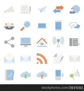 Comunication and web color flat icons set vector graphic illustration design. Comunication and web color flat icons set