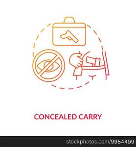 Concealed carry red gradient concept icon. Hidden firearm. Pistol for defense. Weapon ownership regulation. Gun control idea thin line illustration. Vector isolated outline RGB color drawing. Concealed carry red gradient concept icon