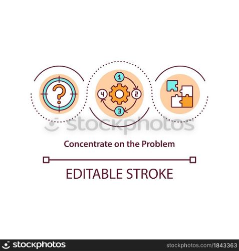 Concentrate on problem concept icon. Smart strategy to solve issue. Conflict management strategy abstract idea thin line illustration. Vector isolated outline color drawing. Editable stroke. Concentrate on problem concept icon